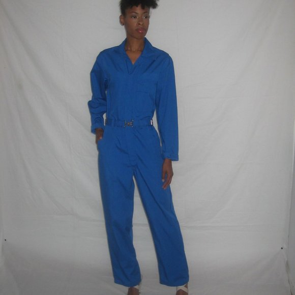 SOLD Vintage Blue Cargo Overall Safari Jumpsuit S - Picture 3 of 5